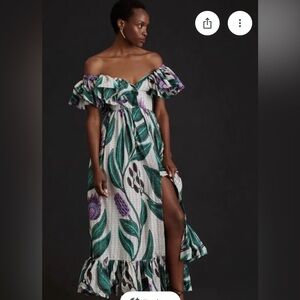 Sika Green and Purple Leaf Print Maxi Dress
